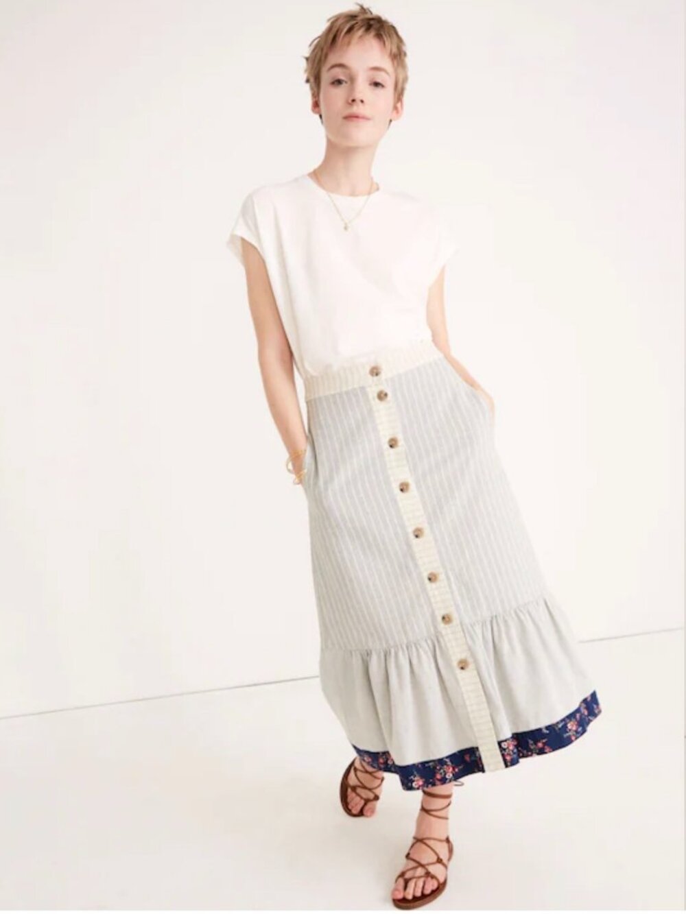 NWOT Madewell x The New Denim Project Patchwork Midi Skirt Size 2 Cotton